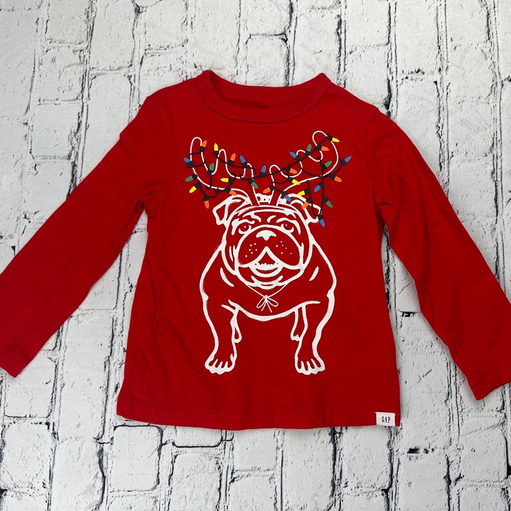2T Gap Playtime Favorites Red Holiday Shirt w/ Bulldog and Lights